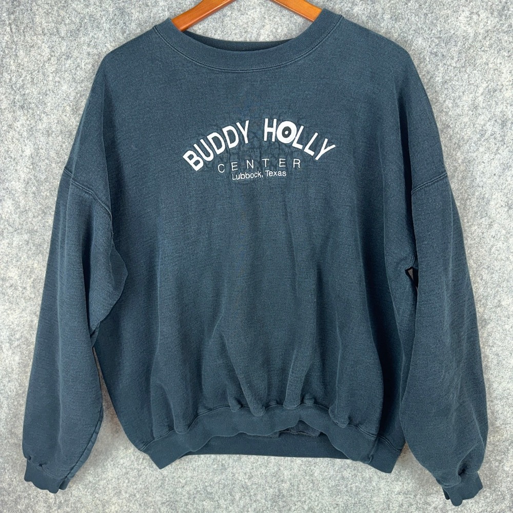 Hanes Sweatshirt Mens XL Black Buddy Holly Center Lubbock Texas Embroidered